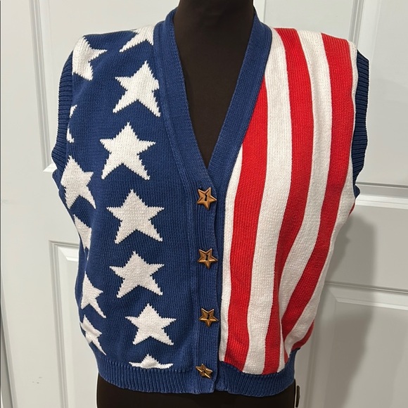 Sweater Loft Vintage Patriotic Star Stripe July 4th Unisex Knit Vest Size Large - Picture 1 of 9